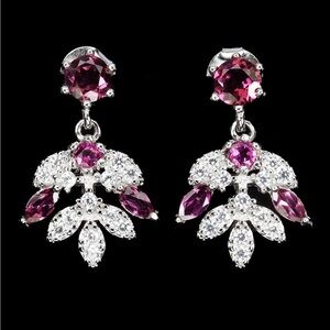 925 Silver Marquise Rhodolite Drop Earrings